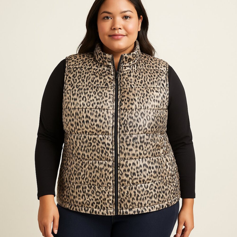 Quilted animal print puffer vest